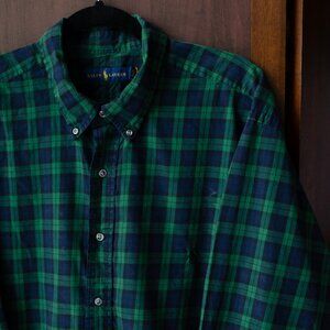 Ralph Lauren Green & Navy Plaid Button-Down Shirt 2XB Classic Fit